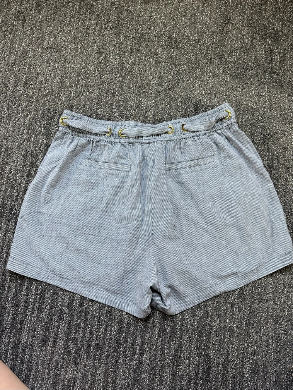 Michael Kors Blue White Stripe Linen Cotton Blend Pull-On Shorts Size Large